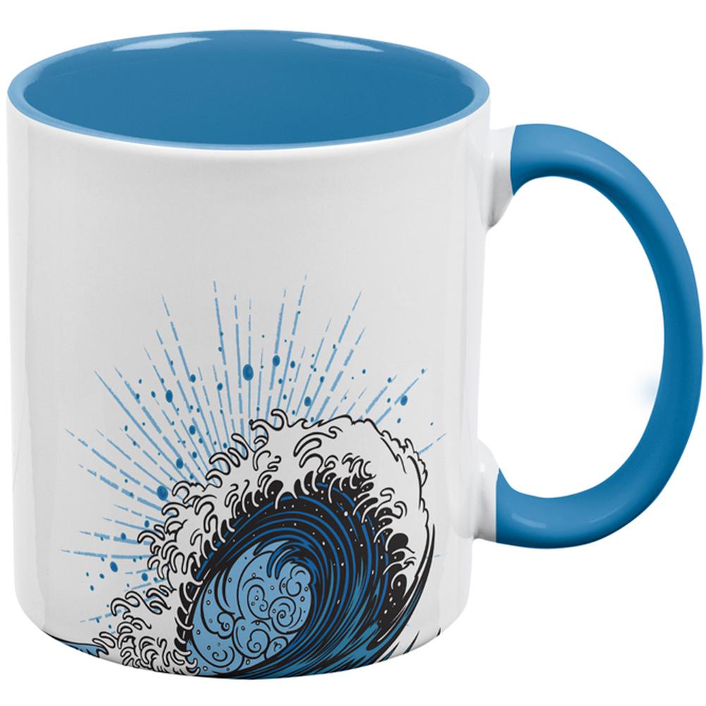 Summer Asian Wave Japanese Tsunami Aqua Handle Coffee Mug Coffee Mugs Old Glory OS White/Light Blue 