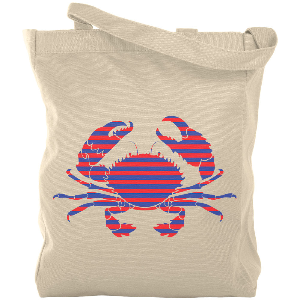 Summer Sun Striped Crab Nautical Canvas Tote Bag Tote Bags Old Glory OS White 