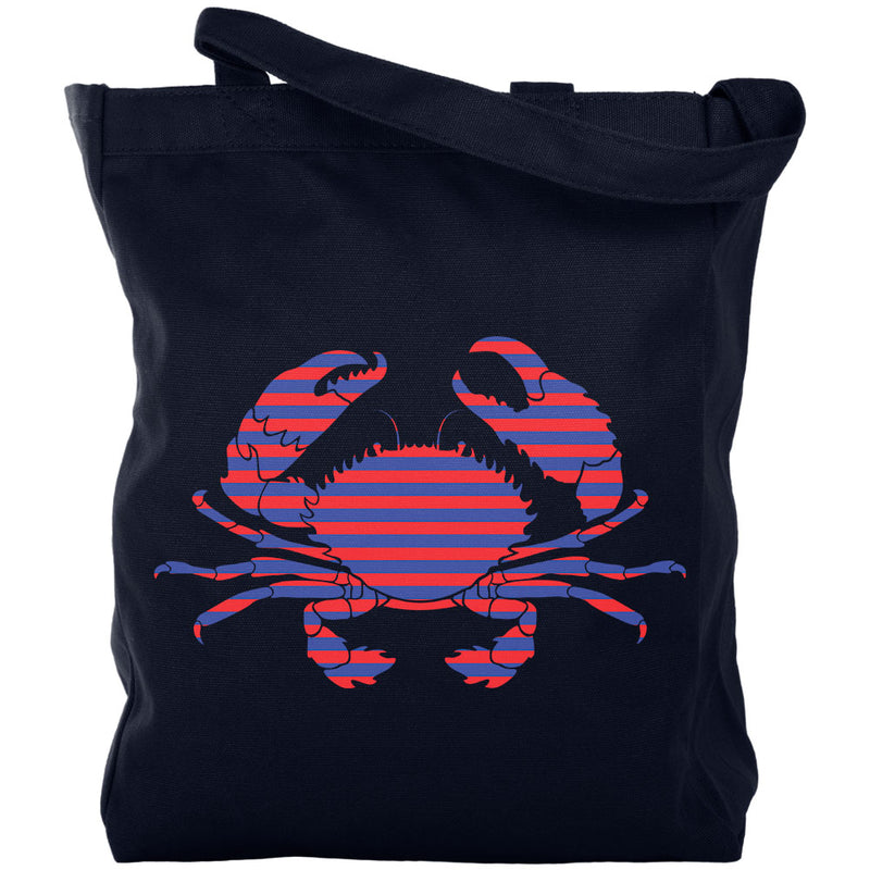 Summer Sun Striped Crab Nautical Canvas Tote Bag Tote Bags Old Glory OS Navy 