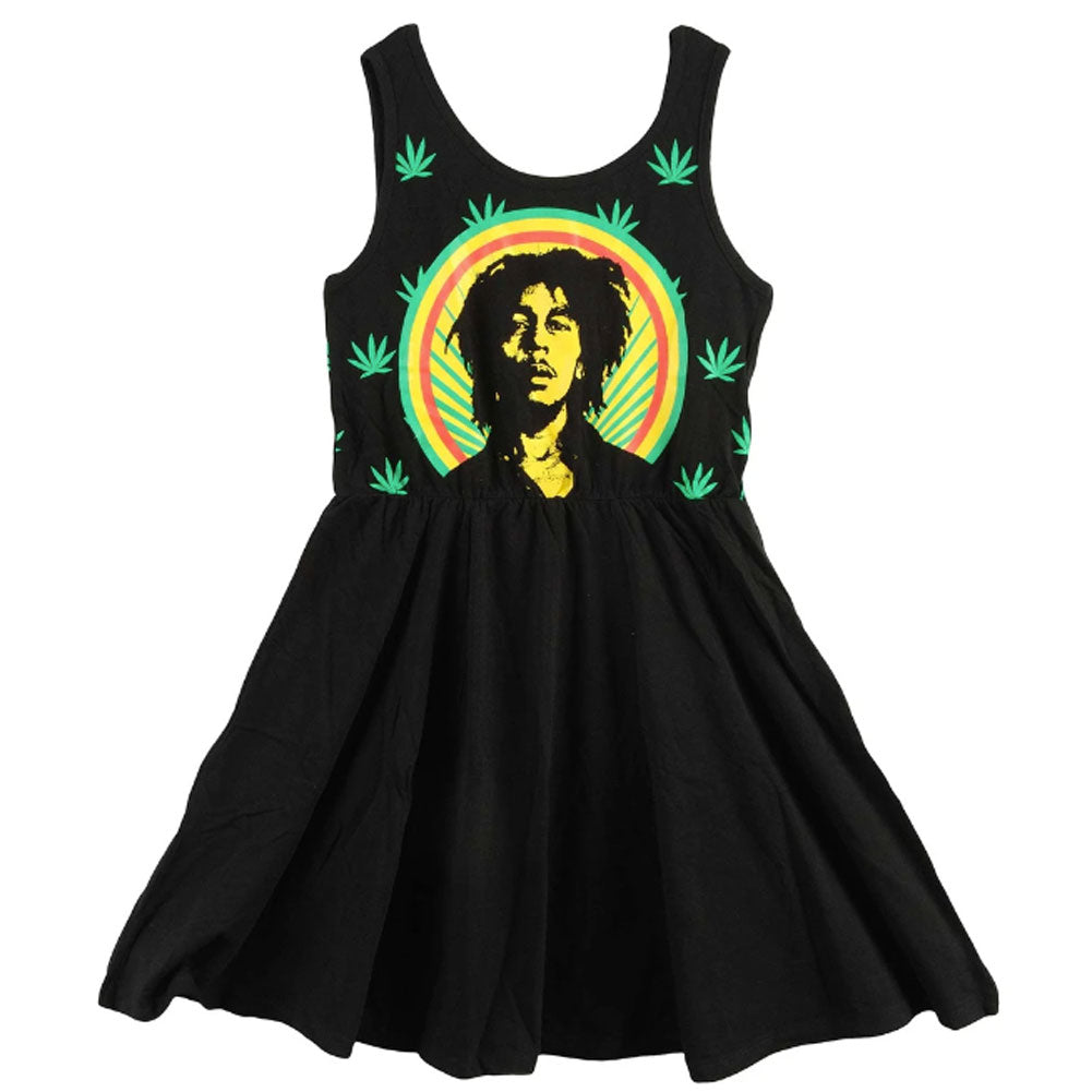 Bob Marley - Celestial Bob and Pot Leaves Juniors Tank Dress Juniors Dresses Bob Marley   