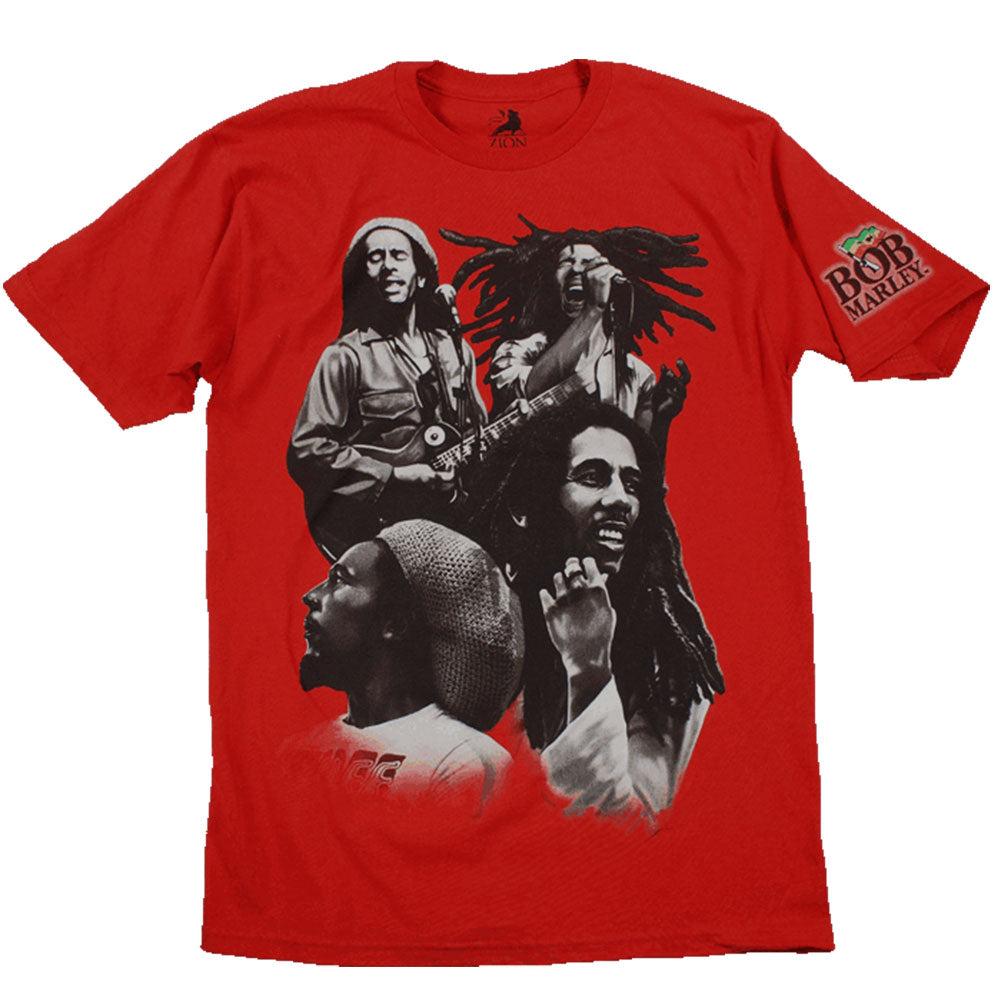 Bob Marley - Red Quad Photo Mens T Shirt Men's T-Shirts Bob Marley   