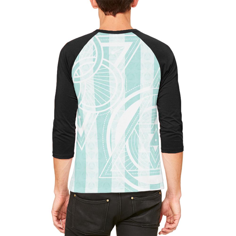 Summer Sacred Geometry Teal Stripes Mens Raglan T Shirt Men's T-Shirts Old Glory   