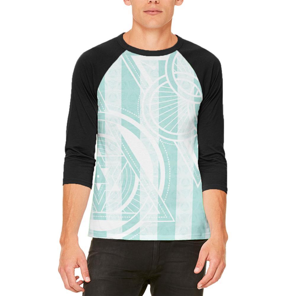 Summer Sacred Geometry Teal Stripes Mens Raglan T Shirt Men's T-Shirts Old Glory 2XL White-Black 