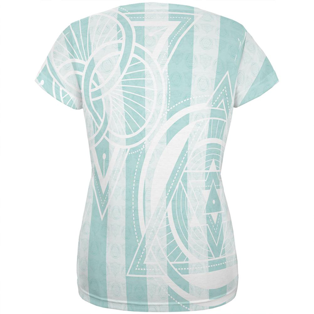 Summer Sacred Geometry Teal Stripes All Over Womens T Shirt Women's T-Shirts Old Glory   