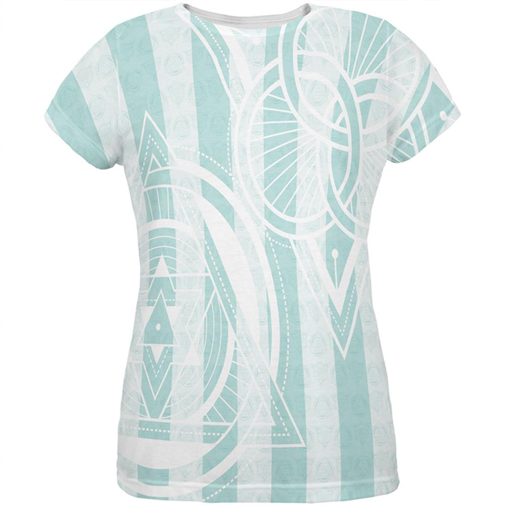 Summer Sacred Geometry Teal Stripes All Over Womens T Shirt Women's T-Shirts Old Glory 2XL Multi 