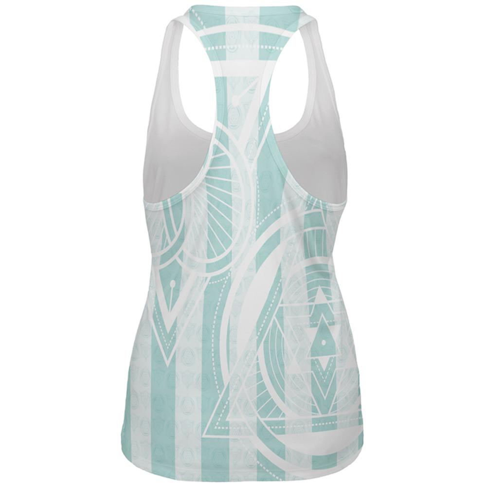 Summer Sacred Geometry Teal Stripes All Over Womens Work Out Tank Top Women's Tank Tops Old Glory   