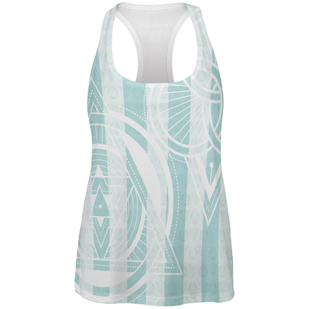 Summer Sacred Geometry Teal Stripes All Over Womens Work Out Tank Top Women's Tank Tops Old Glory 2XL Multi 