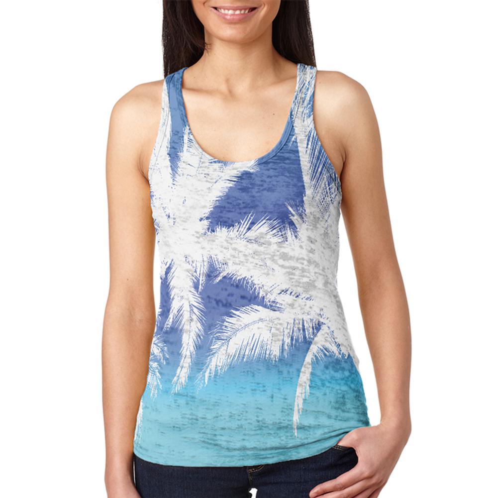 Summer Tropical Paradise Palm Tree Ombre Juniors Burnout Racerback Tank Top Juniors Tank Tops Old Glory 2XL Multi 