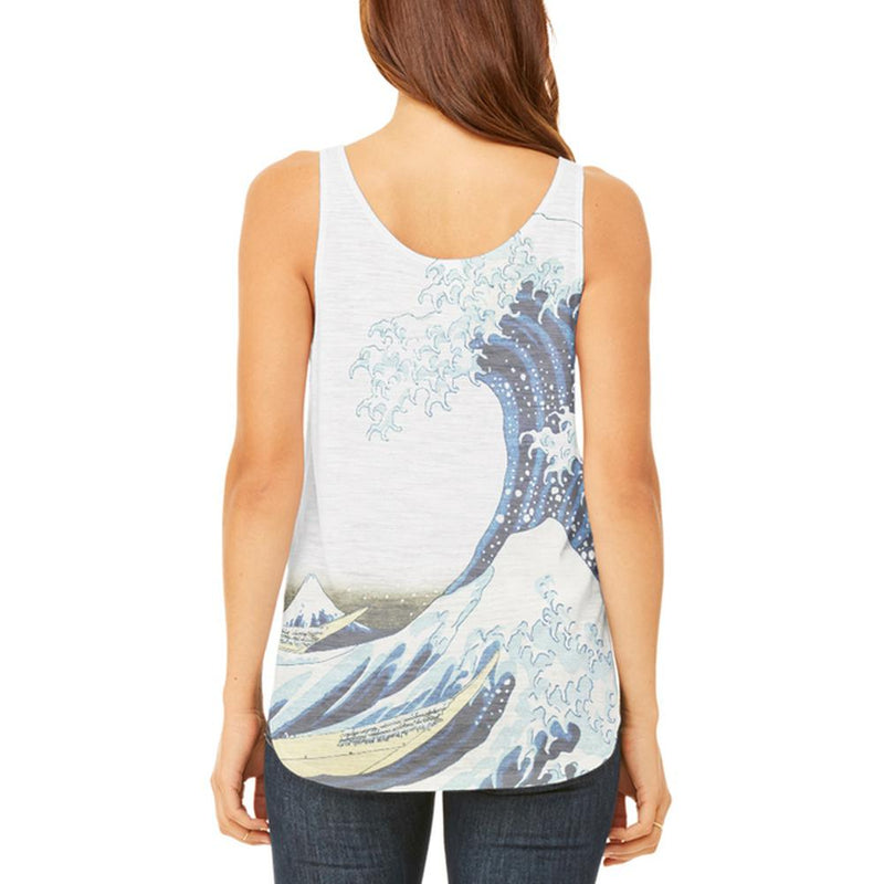 Great Wave Tsunami Japanese Painting Vintage Juniors Flowy Side Slit Tank Top Juniors Tank Tops Old Glory   