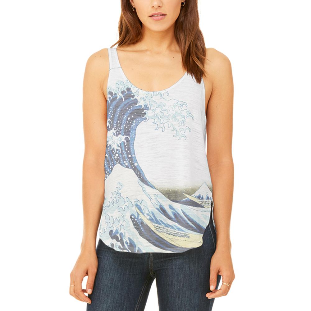 Great Wave Tsunami Japanese Painting Vintage Juniors Flowy Side Slit Tank Top Juniors Tank Tops Old Glory 2XL Multi 