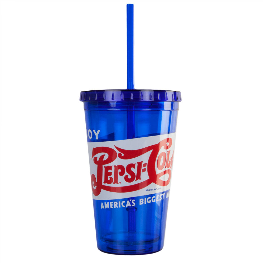 Pepsi - 1940s Enjoy Pepsi-Cola 16 Oz Tumbler With Straw Tumblers Pepsi   