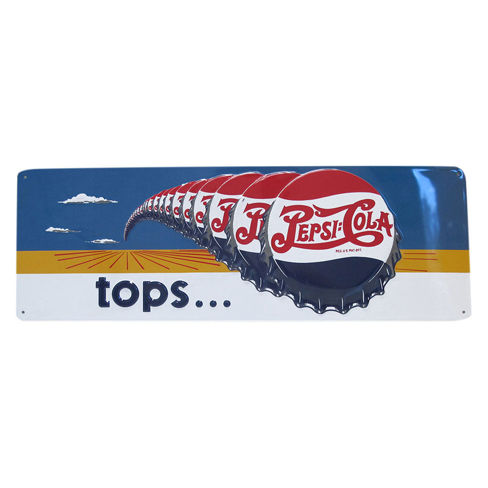 Pepsi - Cola Tops Embossed Tin Sign Signs Pepsi   