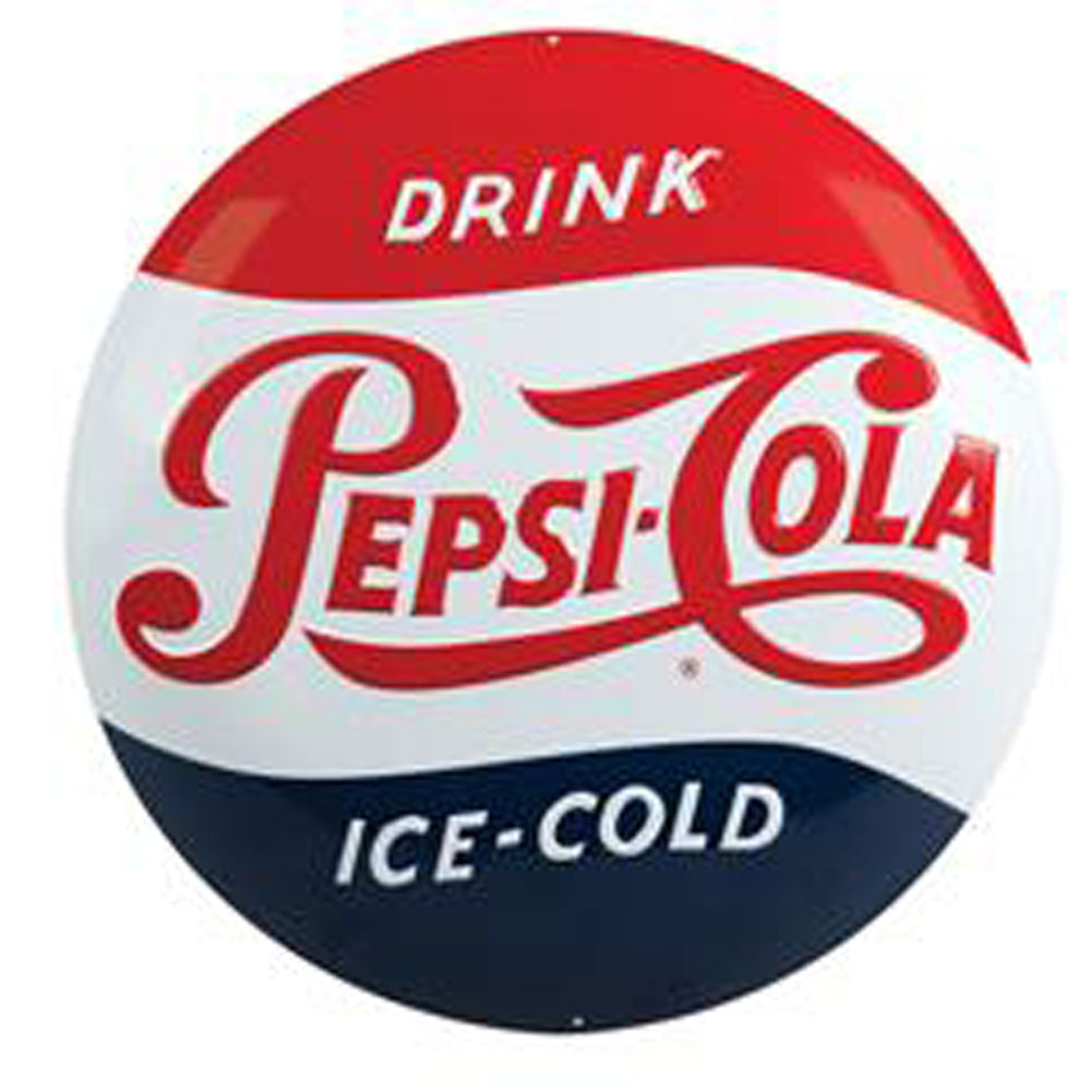 Pepsi - Drink Ice-Cold 14in Embossed Round Tin Sign Signs Pepsi OS Multi 