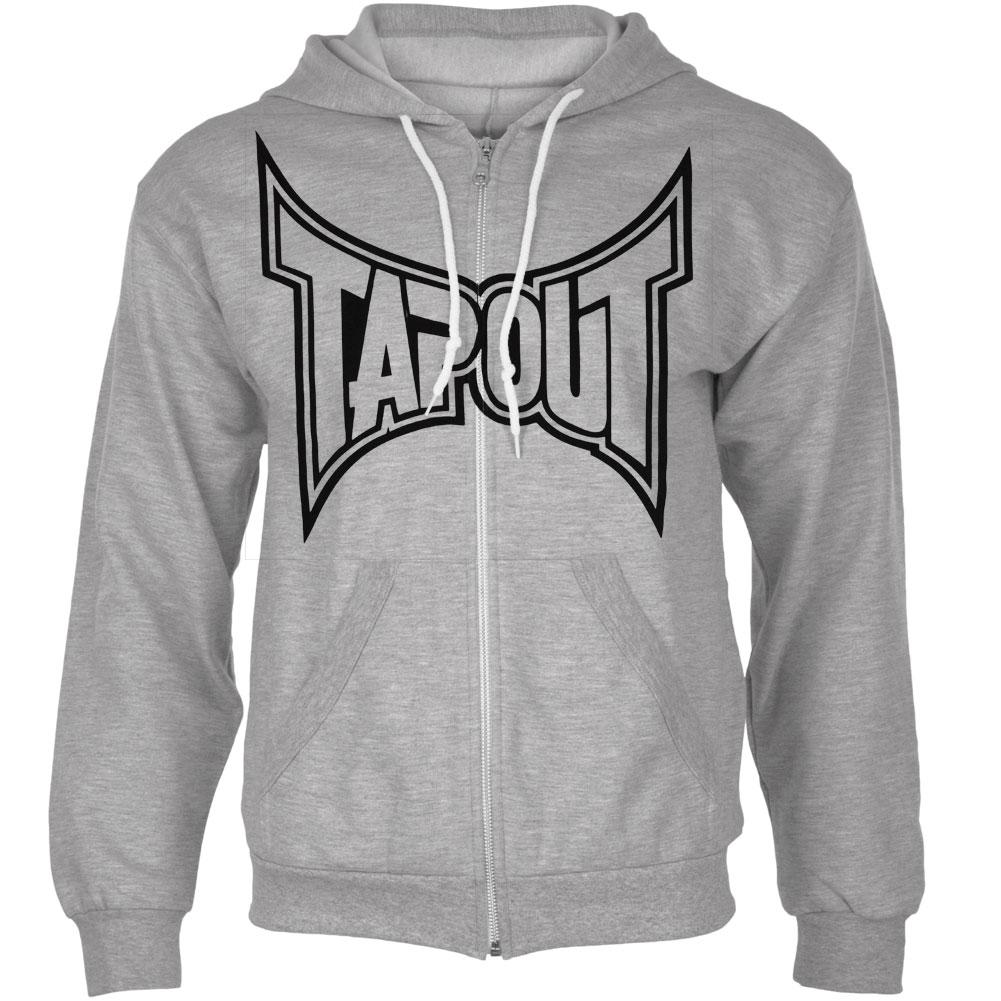 Tapout - Classic Black Logo Mens Zip-Up Hoodie Men's Hoodies TapouT SM Grey 