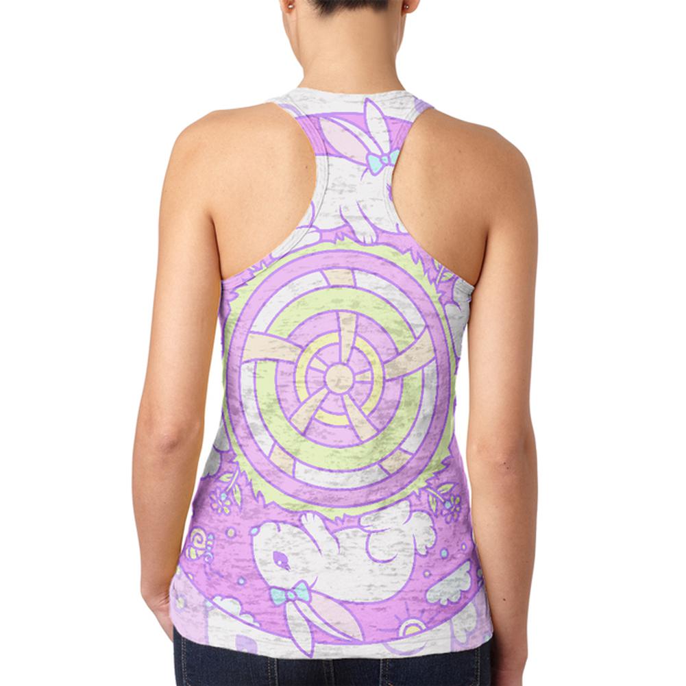 Trippy Easter Bunny Rabbit Mandala Vintage Juniors Burnout Racerback Tank Top Juniors Tank Tops Old Glory   