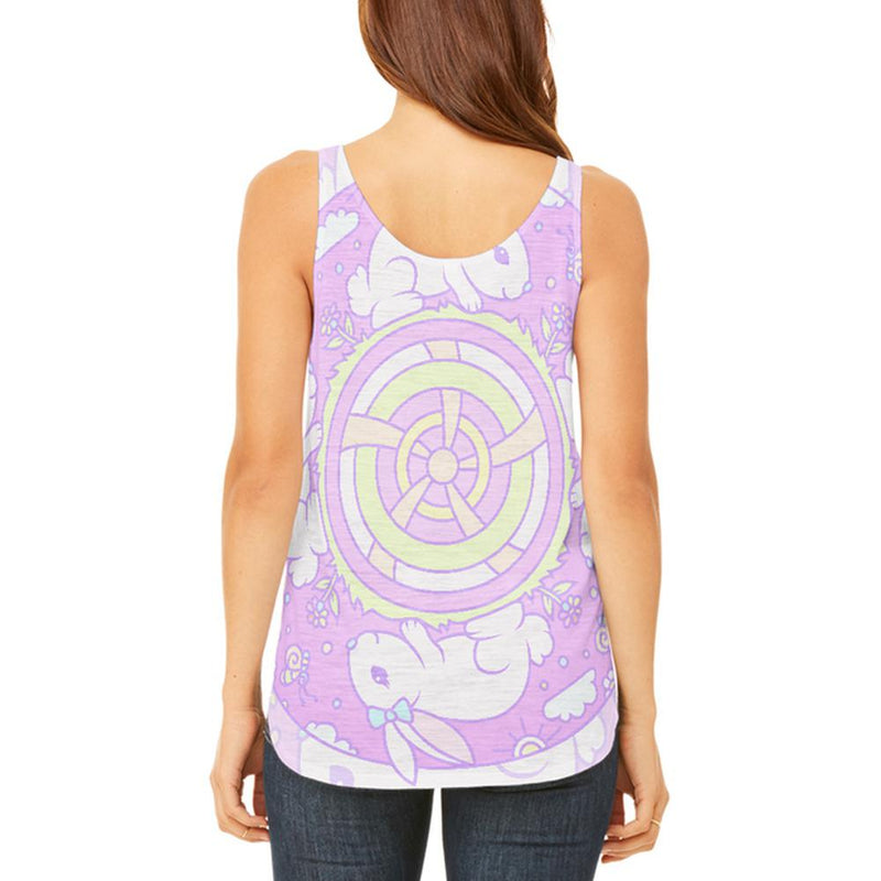 Trippy Easter Bunny Rabbit Mandala Vintage Juniors Flowy Side Slit Tank Top Juniors Tank Tops Old Glory   