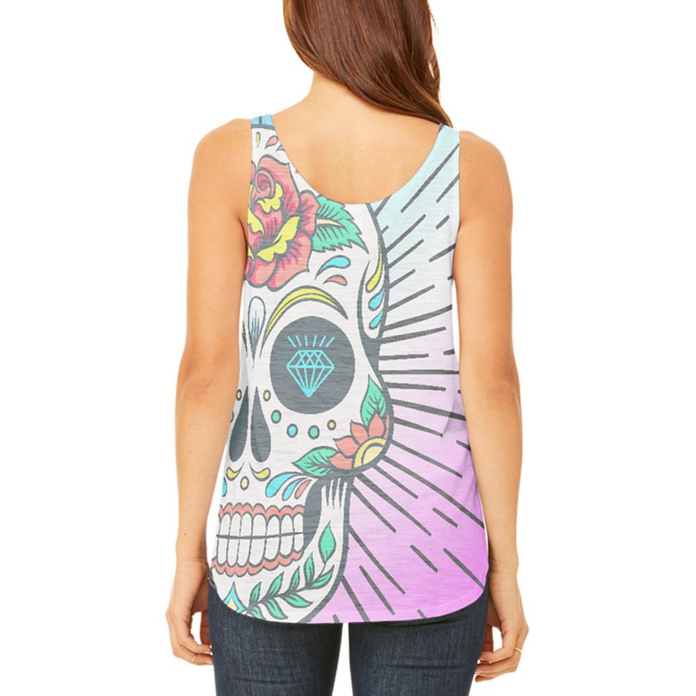 Super Cool Sugar Skull Tattoo Ombre Juniors Flowy Side Slit Tank Top Juniors Tank Tops Old Glory   