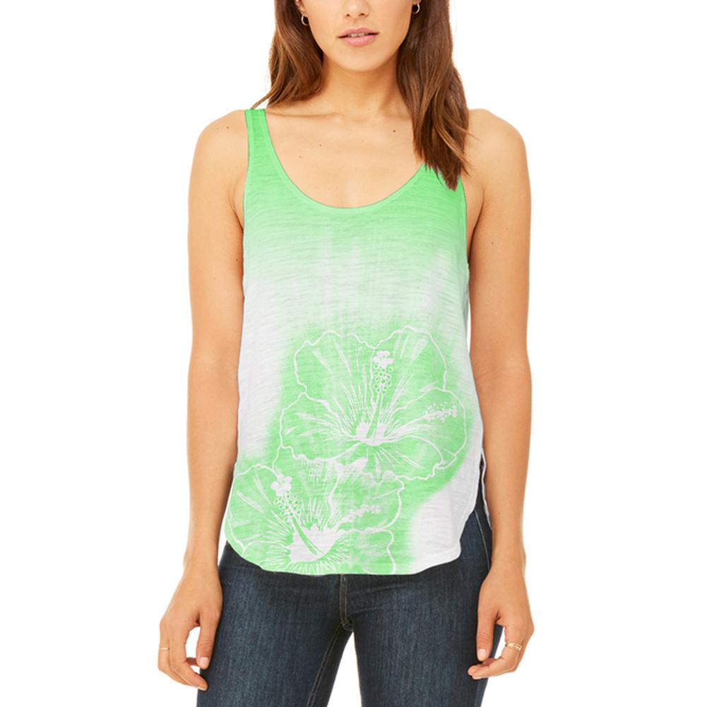 Ombre Molokai Green Hibiscus Flowers Juniors Flowy Side Slit Tank Top Juniors Tank Tops Old Glory 2XL Multi 