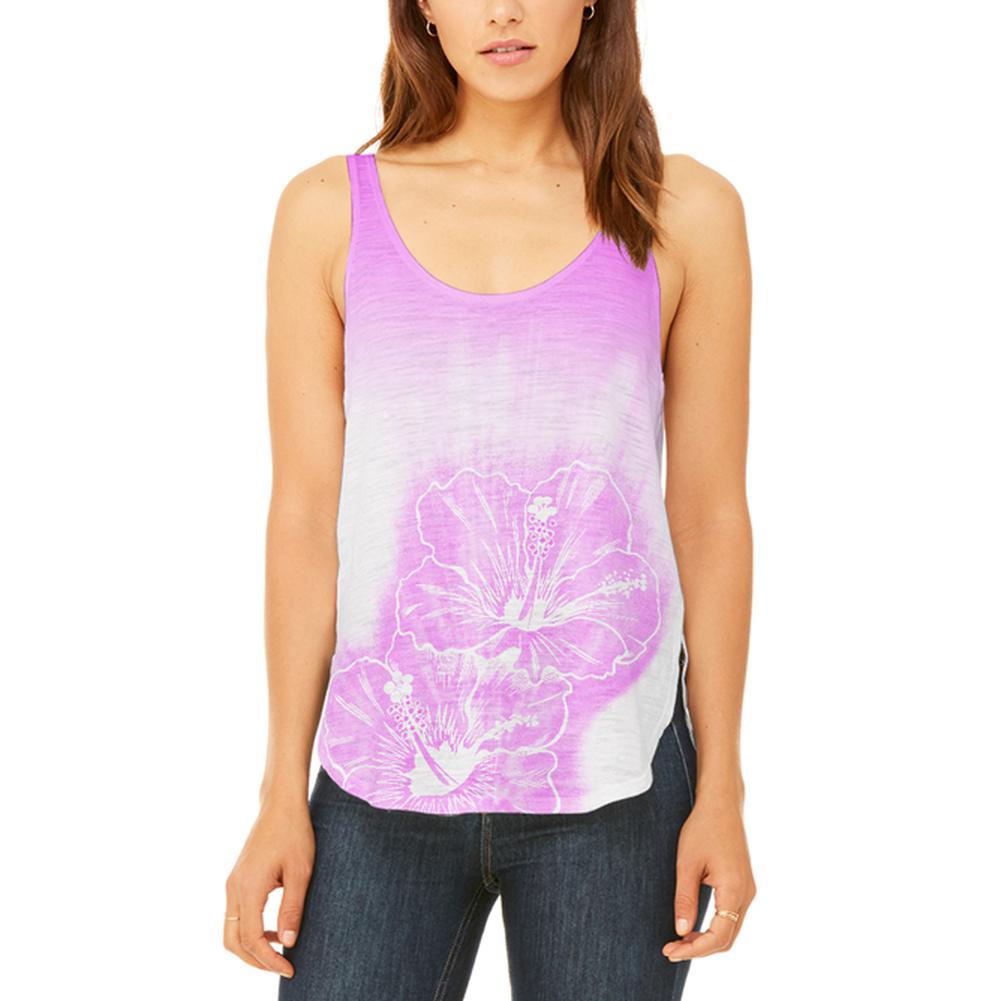 Ombre Maui Pink Hibiscus Flowers Juniors Flowy Side Slit Tank Top Juniors Tank Tops Old Glory 2XL Multi 