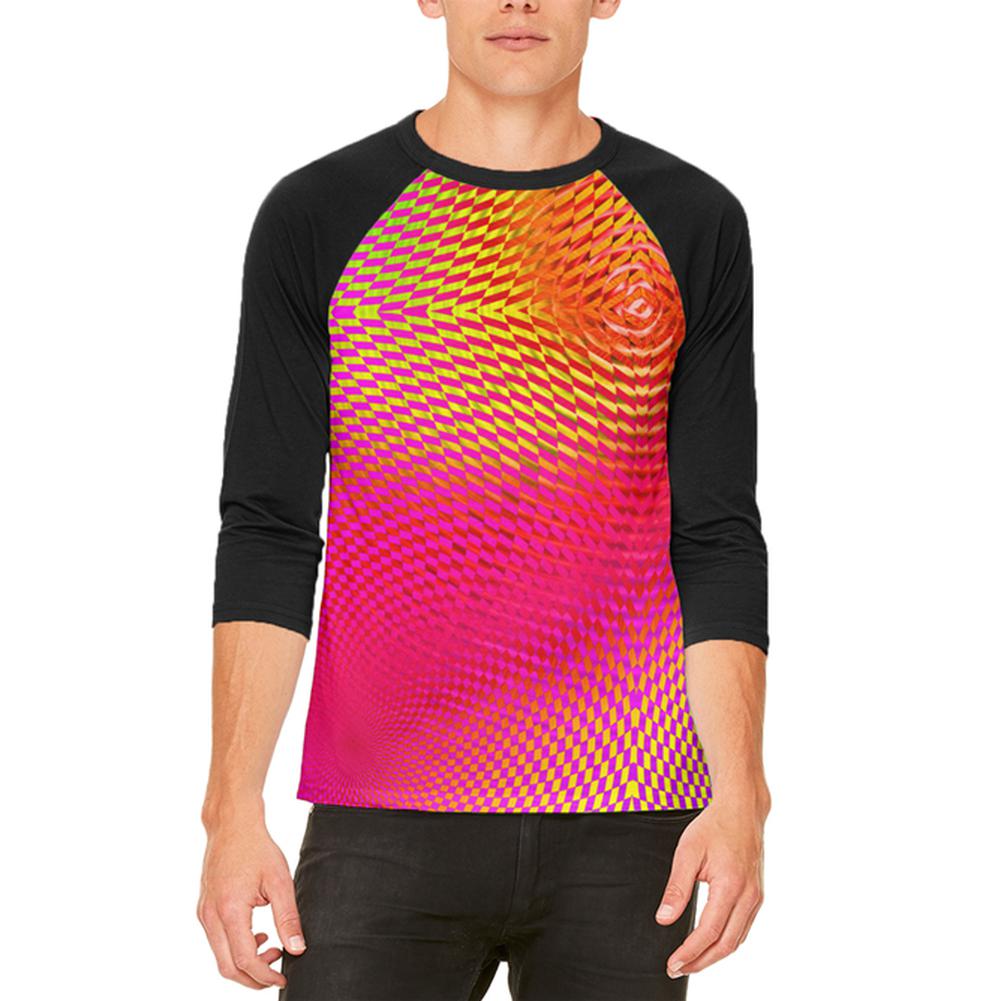 EDM Hypnotic Trance Rainbow Spiral Mens Raglan T Shirt Men's Raglans Old Glory 2XL White-Black 