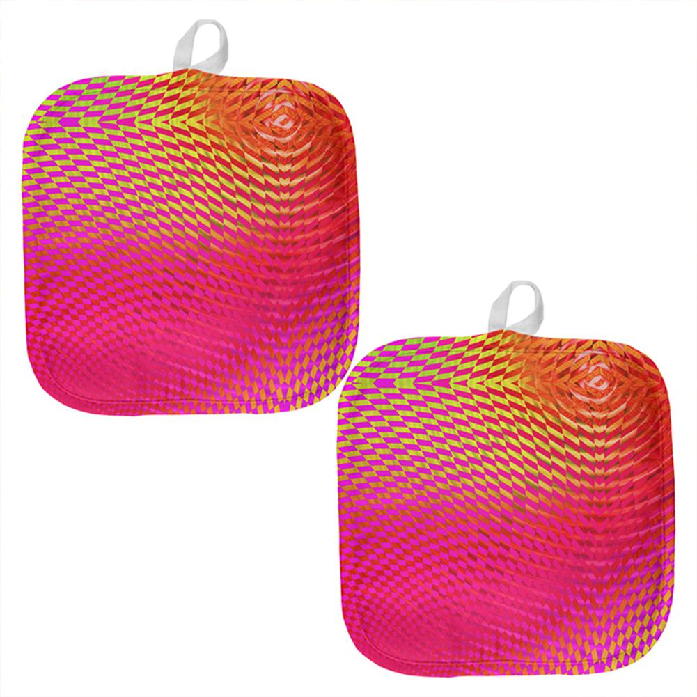 EDM Hypnotic Trance Rainbow Spiral All Over Pot Holder (Set of 2) Pot Holders Old Glory OS Multi 