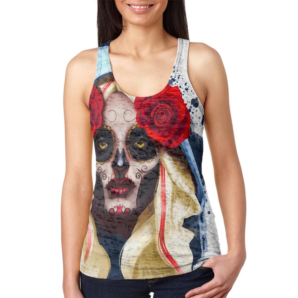 Candy Skull Girl Deadly Kiss Juniors Burnout Racerback Tank Top Juniors Tank Tops Old Glory SM Multi