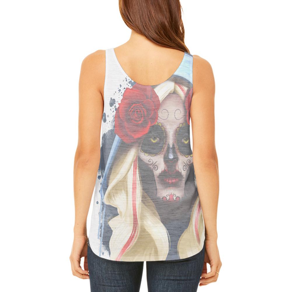 Candy Skull Girl Deadly Kiss Juniors Flowy Side Slit Tank Top Juniors Tank Tops Old Glory   