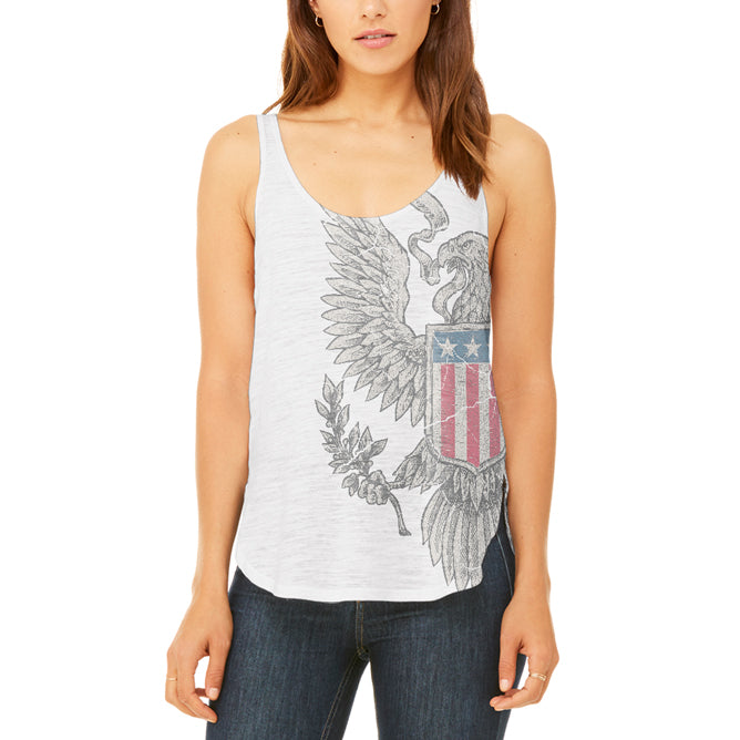 4th Of July Born Free Vintage American Eagle Juniors Flowy Side Slit Tank Top Juniors Tank Tops 4th of July 2XL Multicolor 