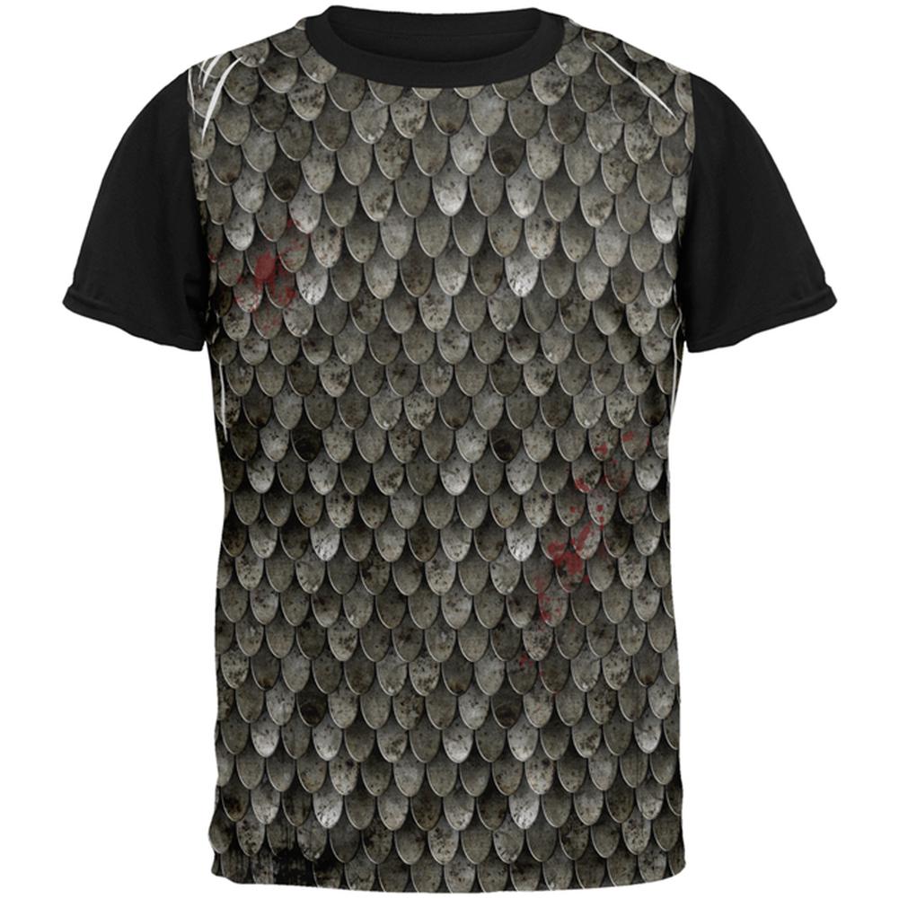 Halloween Battle Damage Steel Scale Armor Costume All Over Mens Black Back T Shirt Men's T-Shirts Old Glory LG Multi 