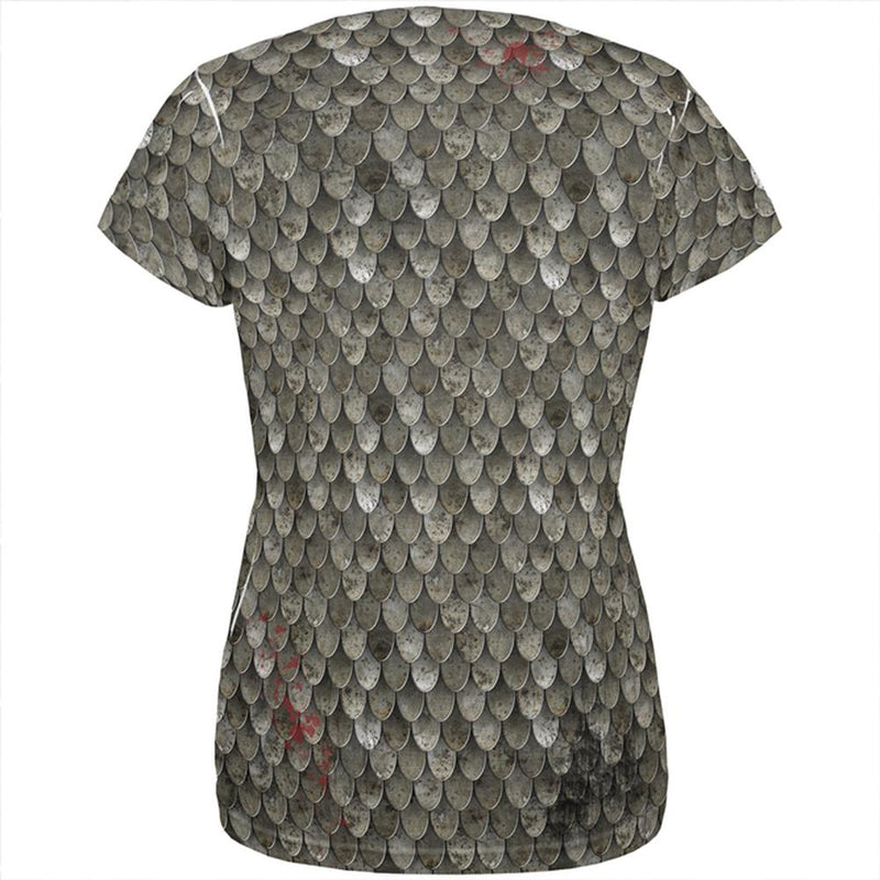 Halloween Battle Damage Steel Scale Armor Costume All Over Womens T Shirt Women's T-Shirts Old Glory   