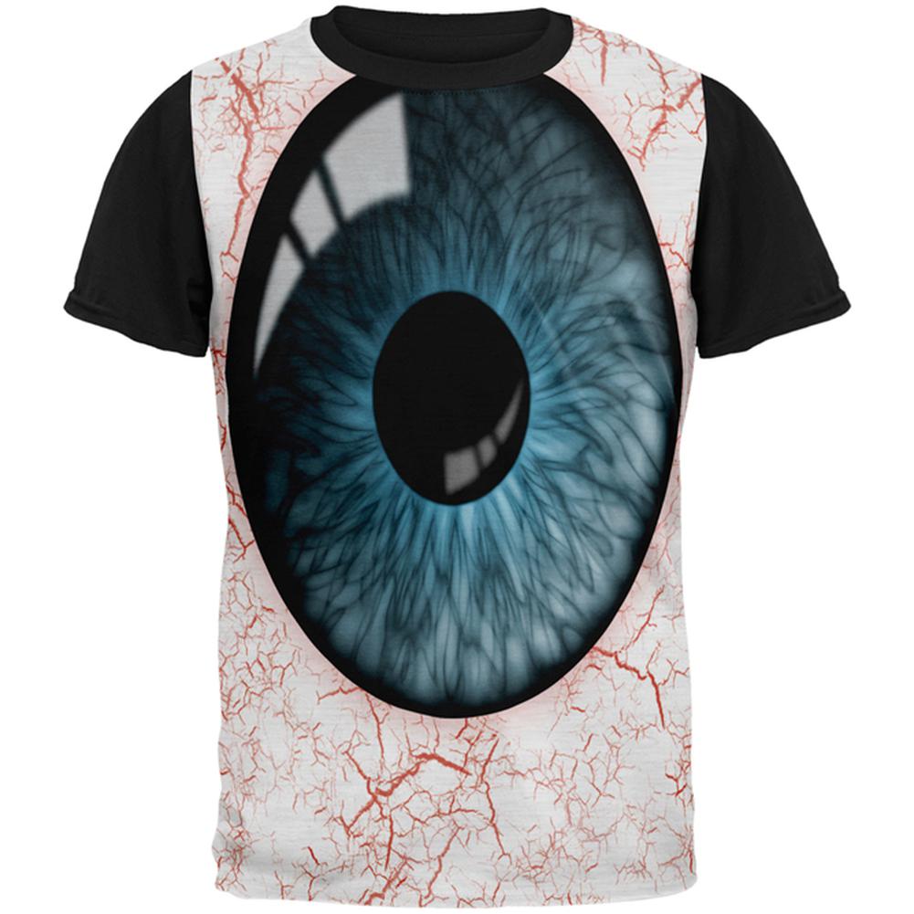 Halloween Blue Creepy Eyeball Costume All Over Mens Black Back T Shirt Men's T-Shirts Old Glory LG Multi 