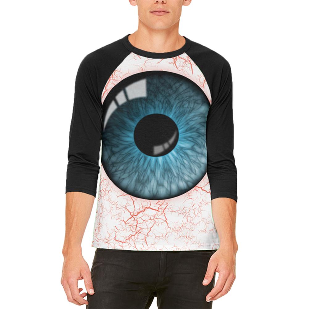 Halloween Blue Creepy Eyeball Costume Mens Raglan T Shirt Men's Raglans Old Glory 2XL White 