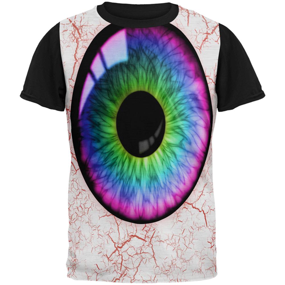 Halloween Rainbow Creepy Eyeball Costume All Over Mens Black Back T Shirt Men's T-Shirts Old Glory LG Multi 