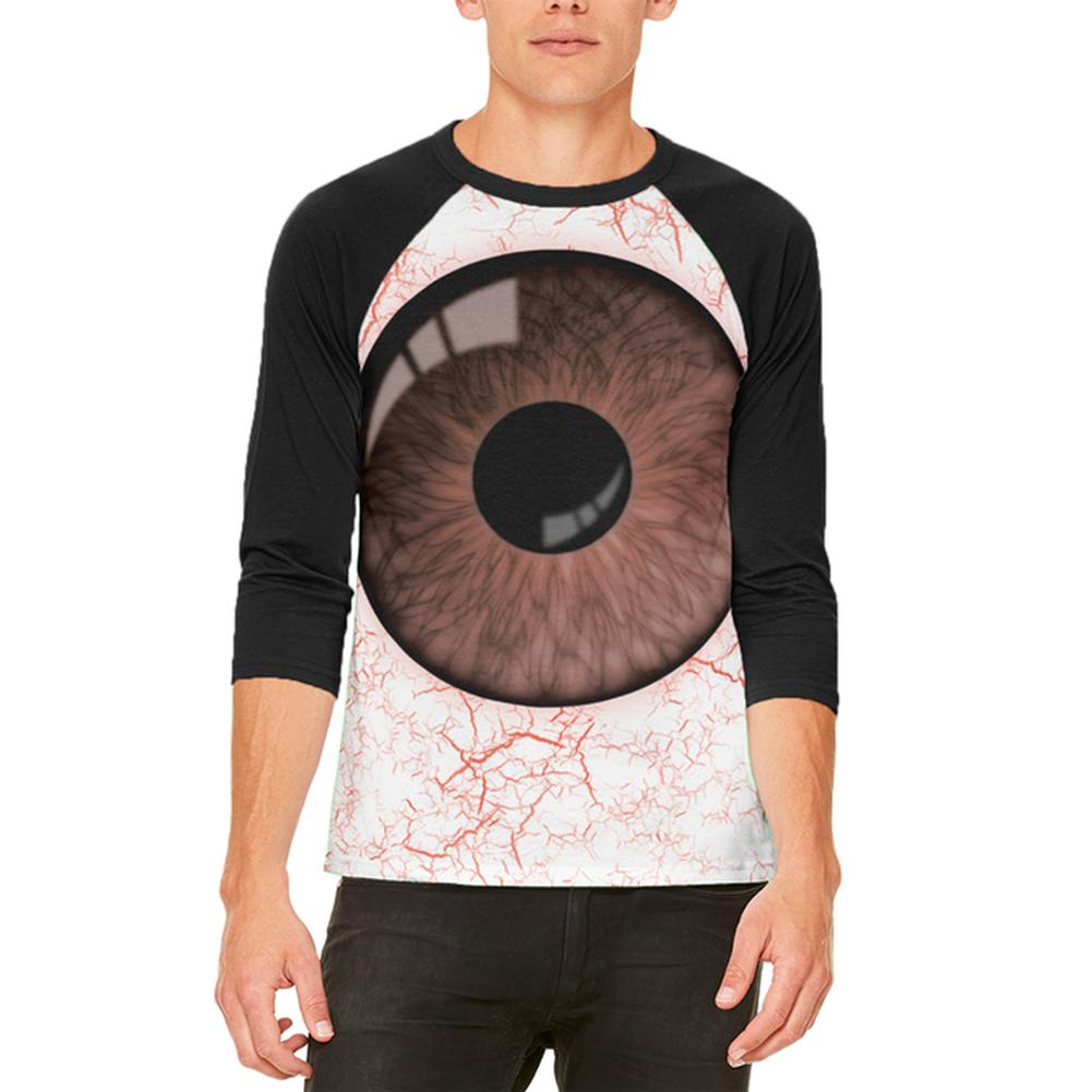 Halloween Brown Creepy Eyeball Costume Mens Raglan T Shirt Men's Raglans Old Glory 2XL White 