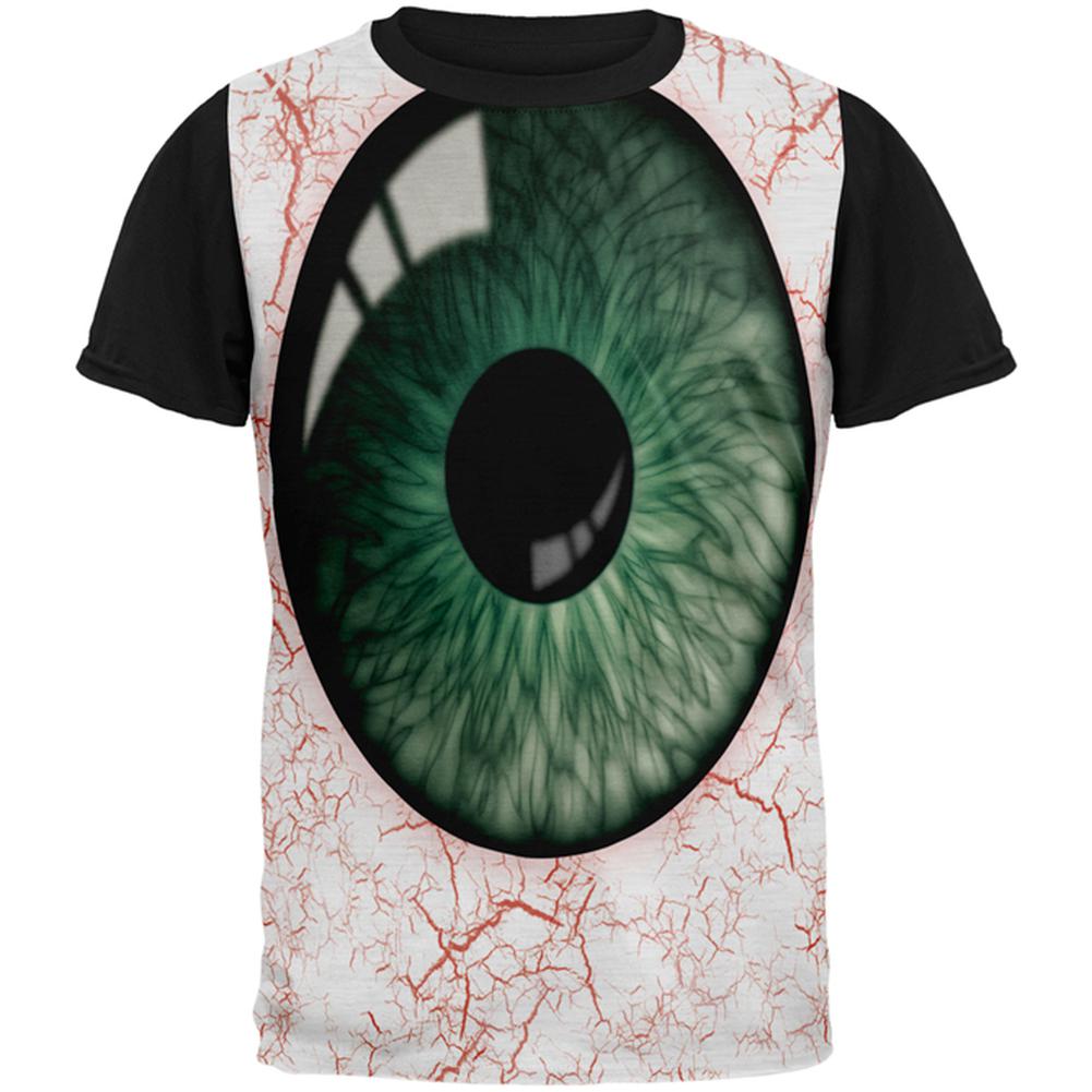 Halloween Green Creepy Eyeball Costume All Over Mens Black Back T Shirt Men's T-Shirts Old Glory LG Multi 