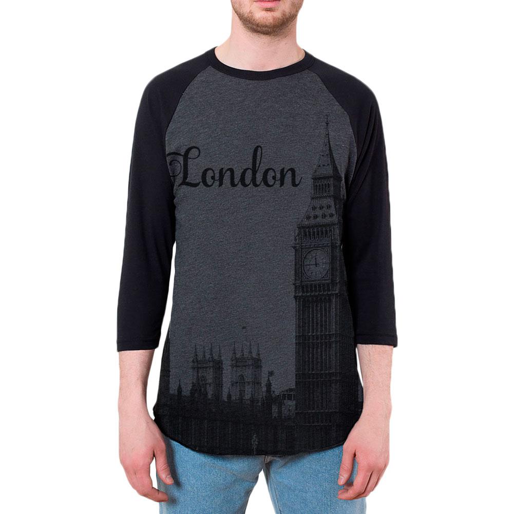 London Big Ben Vacation England Mens Raglan T Shirt Men's Raglans Old Glory 2XL Black 