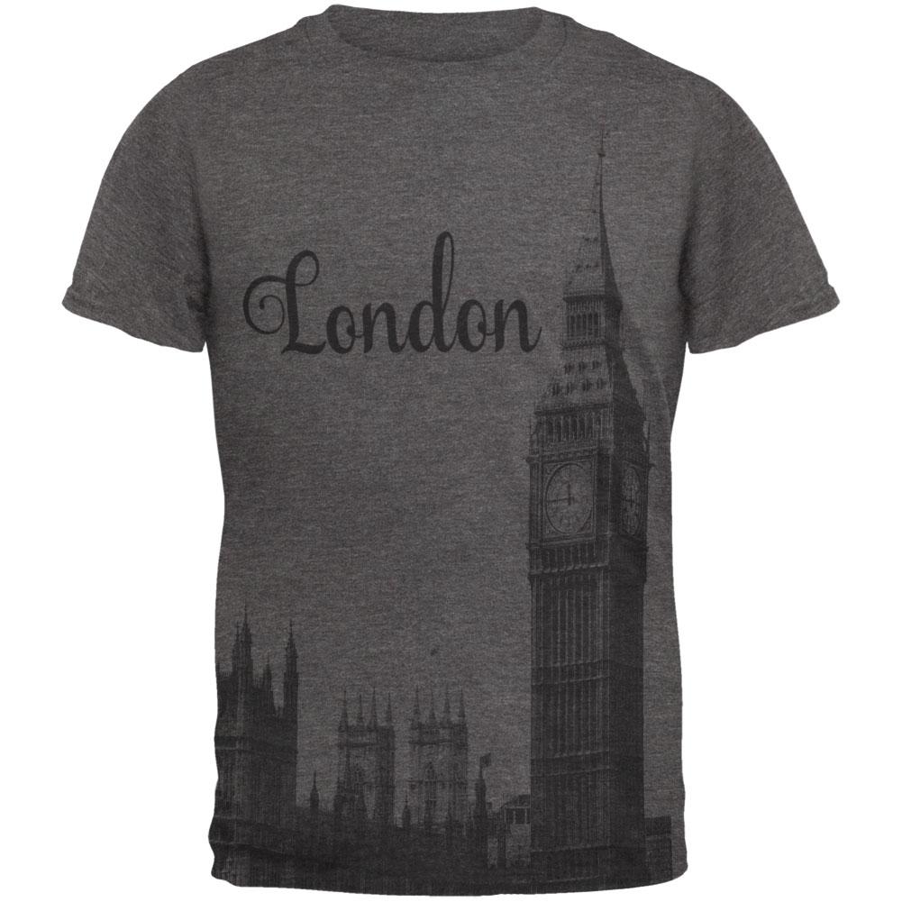 London Big Ben Vacation England Mens Soft T Shirt Men's T-Shirts Old Glory 2XL Grey 