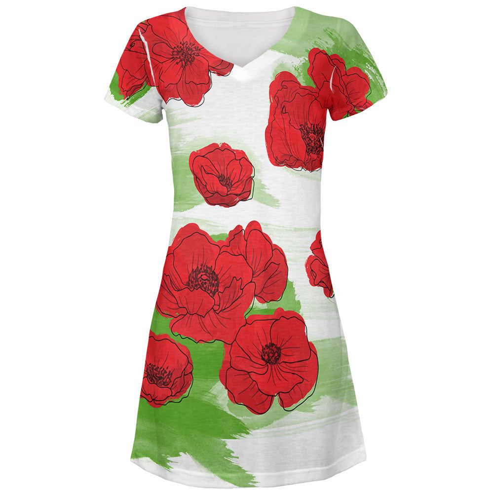 Artist Watercolor Poppies All Over Juniors Beach Cover-Up Dress Junior's Dresses global LG Multi 