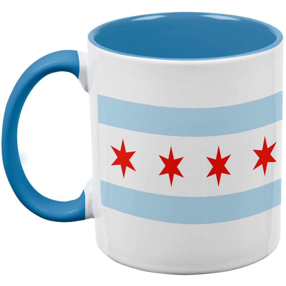 City Flag Chicago Aqua Handle Coffee Mug Coffee Mugs Old Glory   