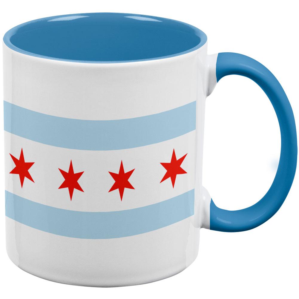 City Flag Chicago Aqua Handle Coffee Mug Coffee Mugs Old Glory OS White 