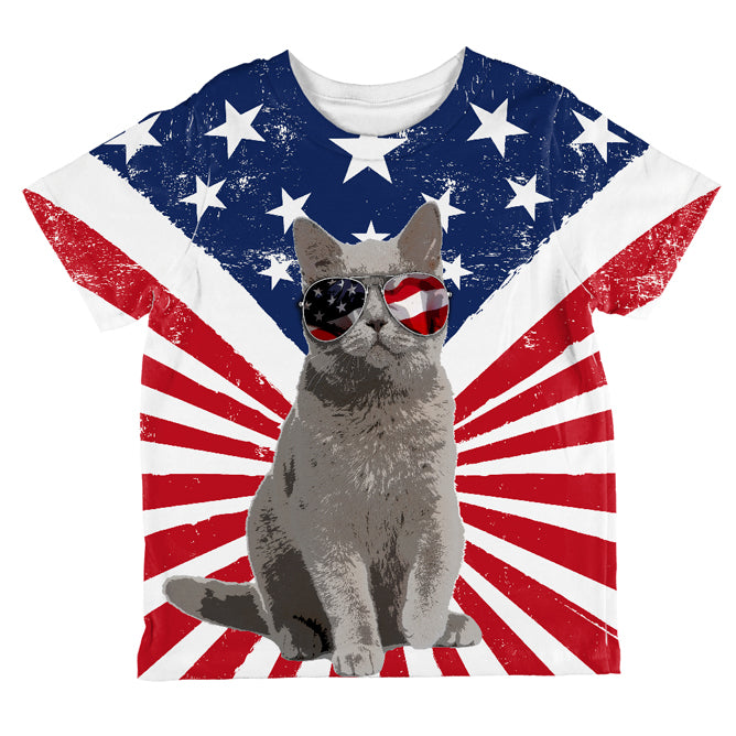 4th Of July Meowica America Patriot Cat All Over Toddler T Shirt Toddler T-Shirts 4th of July 2T Multicolor 