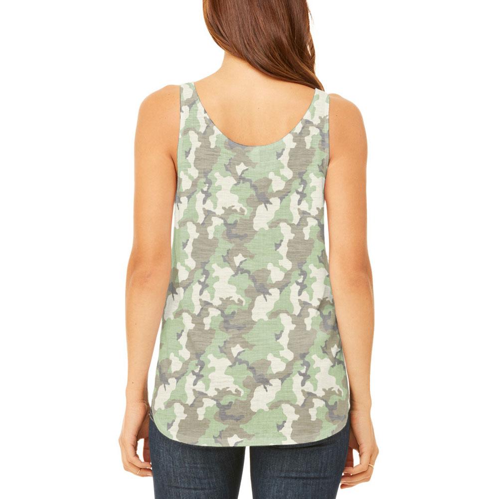 Green Woodland Camo Light Juniors Flowy Side Slit Tank Top Juniors Tank Tops Old Glory   