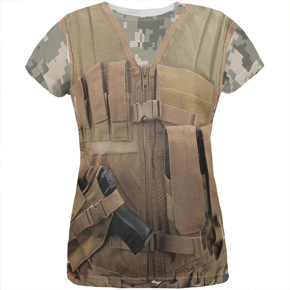 Halloween Costume Desert Tactical Military Vest Costume All Over Womens T Shirt Women's T-Shirts Old Glory LG Multi 