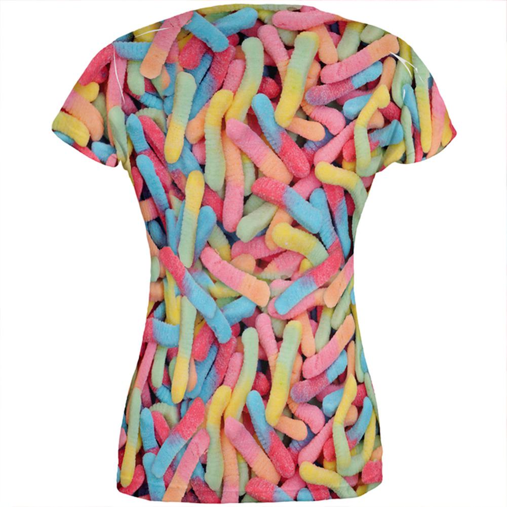 Halloween Sour Gummy Worms All Over Juniors T Shirt Juniors T-Shirts Old Glory   