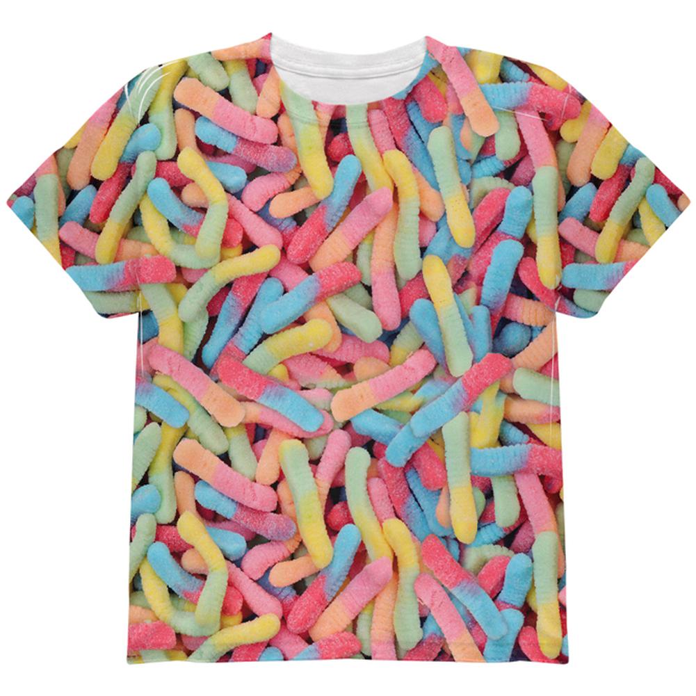 Halloween Sour Gummy Worms All Over Youth T Shirt Youth T-Shirts Old Glory LG Multi 