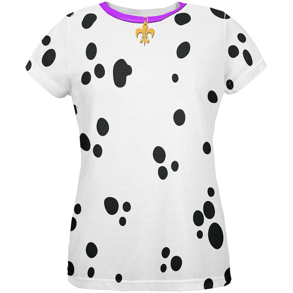 Mardi Gras Dog Dalmatian Costume Purple Collar Fleur De Lis All Over Womens T Shirt Women's T-Shirts Old Glory SM  