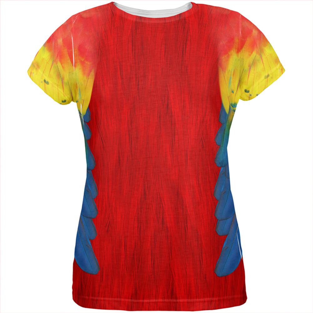 Halloween Costume Scarlet Macaw Parrot Feathers Costume All Over Womens T Shirt Women's T-Shirts Old Glory LG Multi 