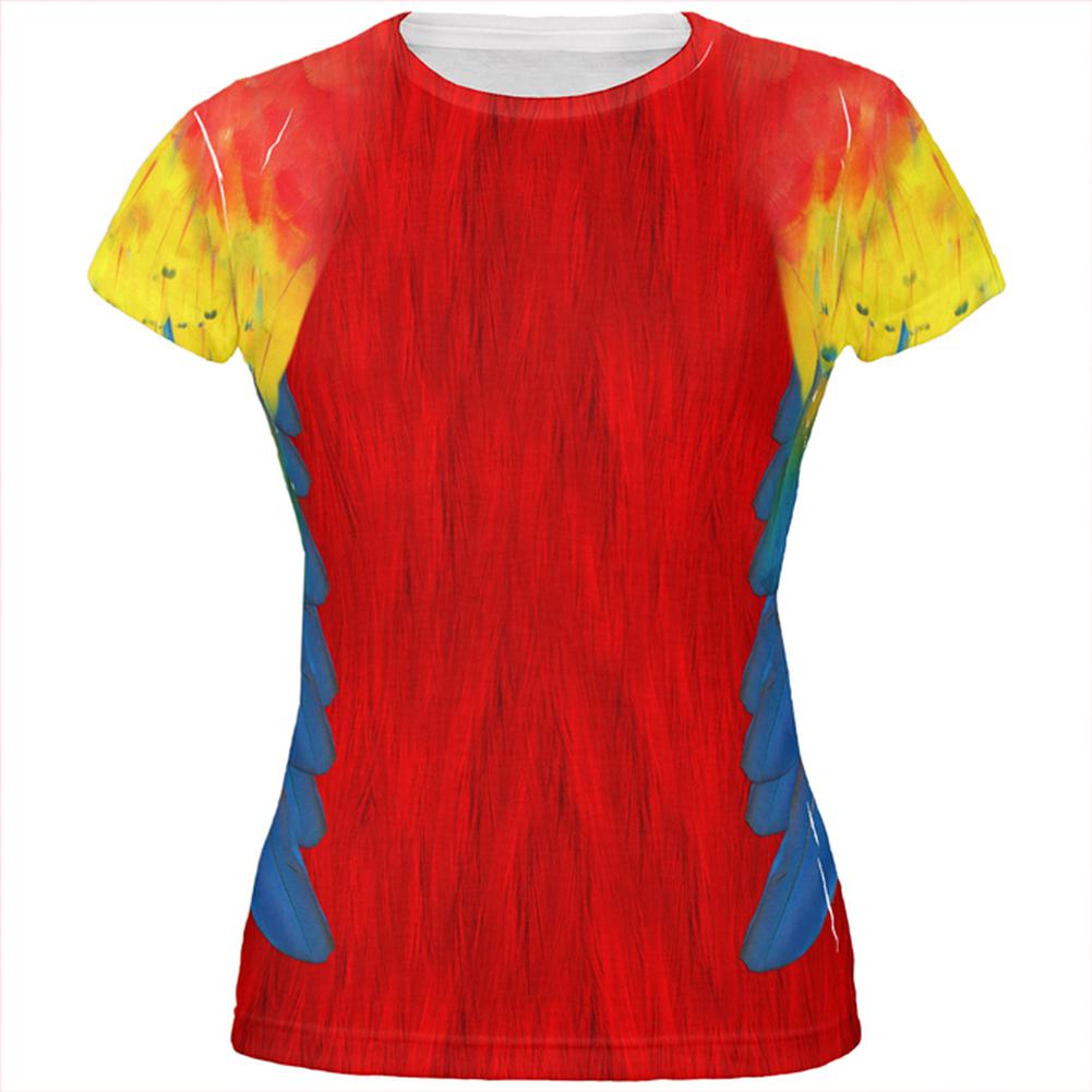 Halloween Scarlet Macaw Parrot Feathers Costume All Over Juniors T Shirt Juniors T-Shirts Old Glory 2XL Multi 