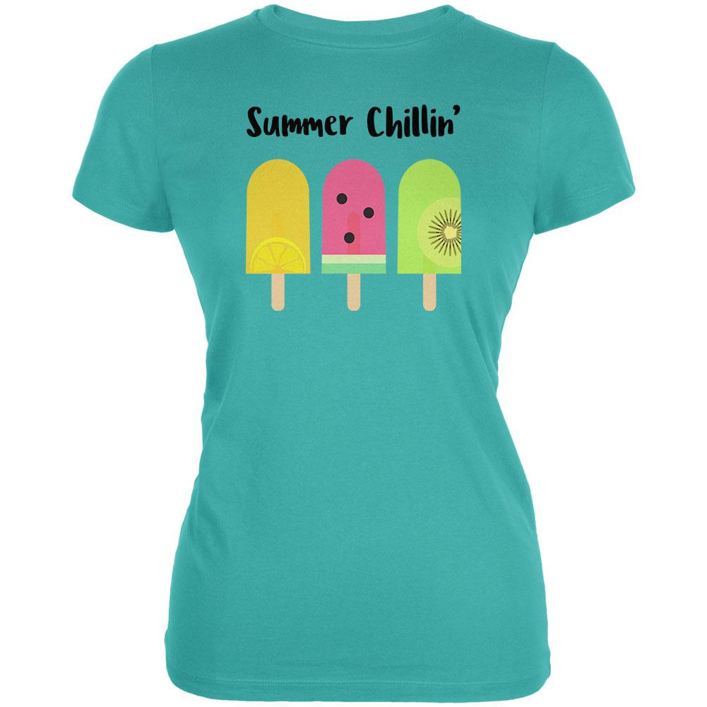 Summer Sun Ice Pop Summer Chillin Juniors Soft T Shirt Juniors T-Shirts Old Glory LG Blue 