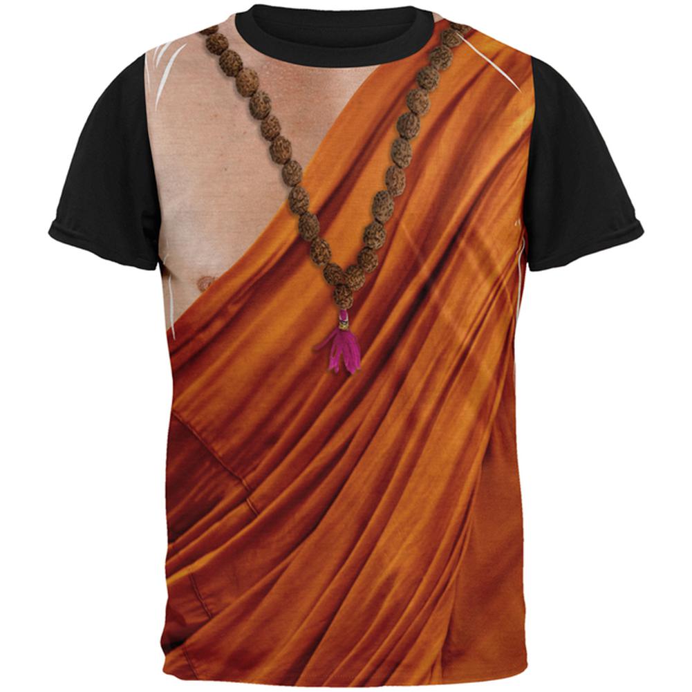 Halloween Buddhist Monk Costume All Over Mens Black Back T Shirt Men's T-Shirts Old Glory LG Multi 